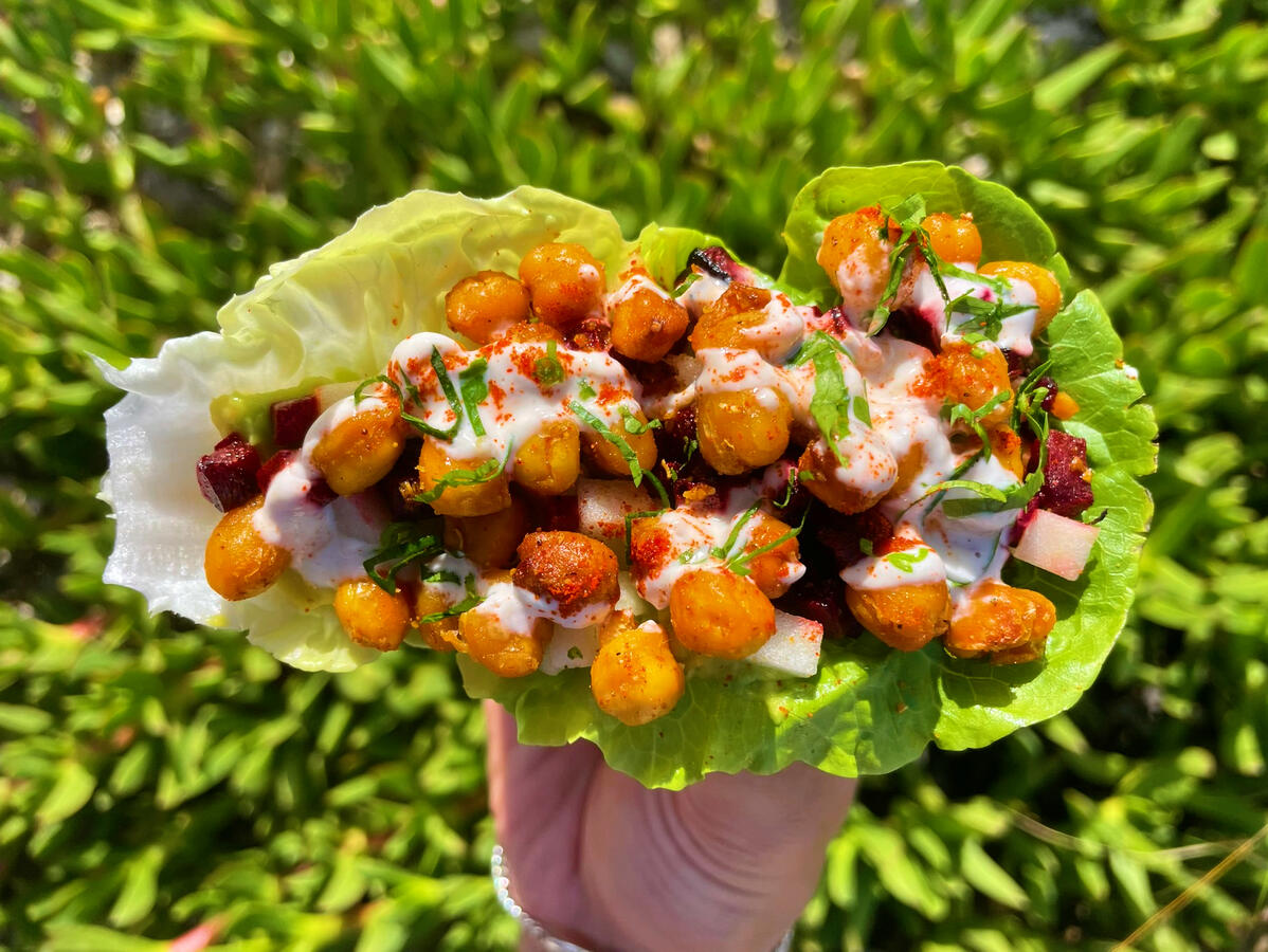 Crispy tahini chickpea, fine dining private chef Quinta do Lago Crispy tahini chickpea, fine dining private chef Quinta do Lago