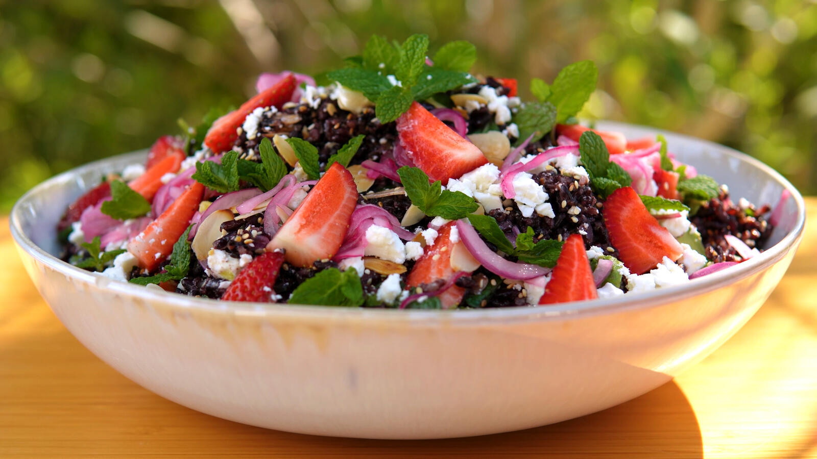 Strawberry, feta and black rice salad, luxury private dining Algarve Strawberry, feta and black rice salad, luxury private dining Algarve