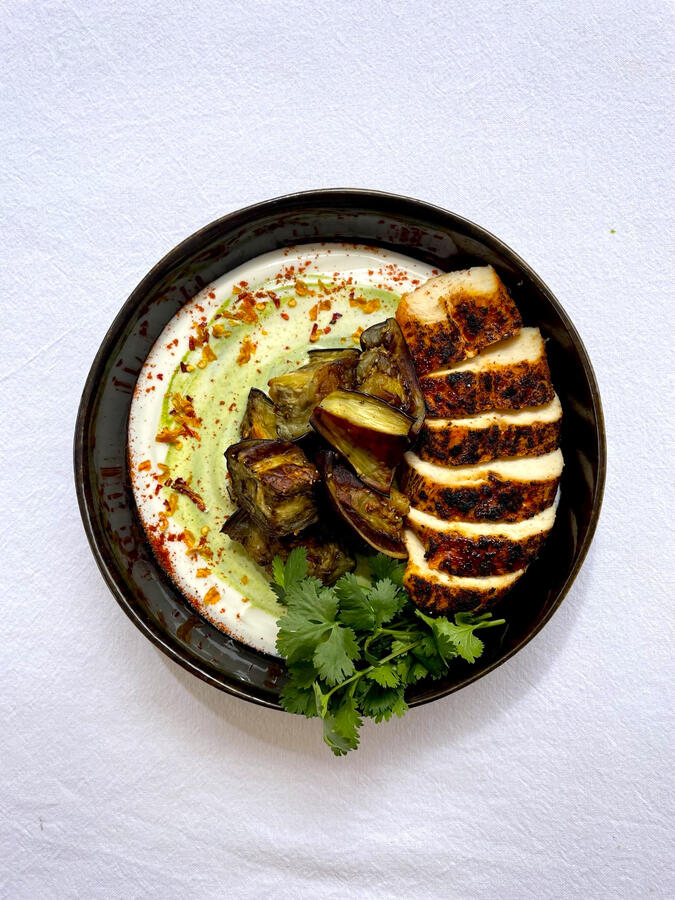 Aubergine and coriander chicken, private chef Quinta do Lago