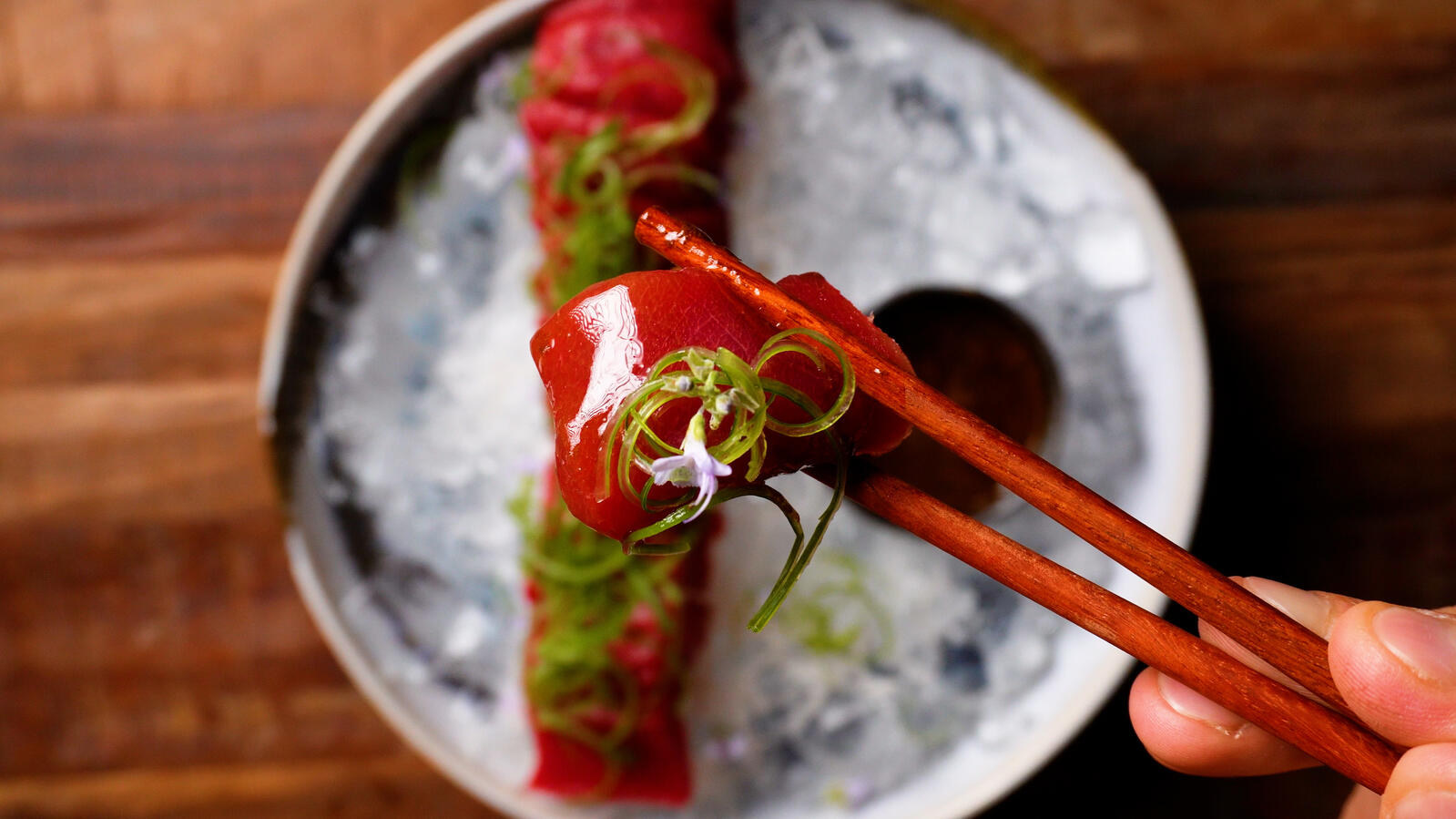 Tuna sashimi with a dark yuzu kosho butter by algarve private chef adam hollingsworth, perfect for any wedding, private dinner or event