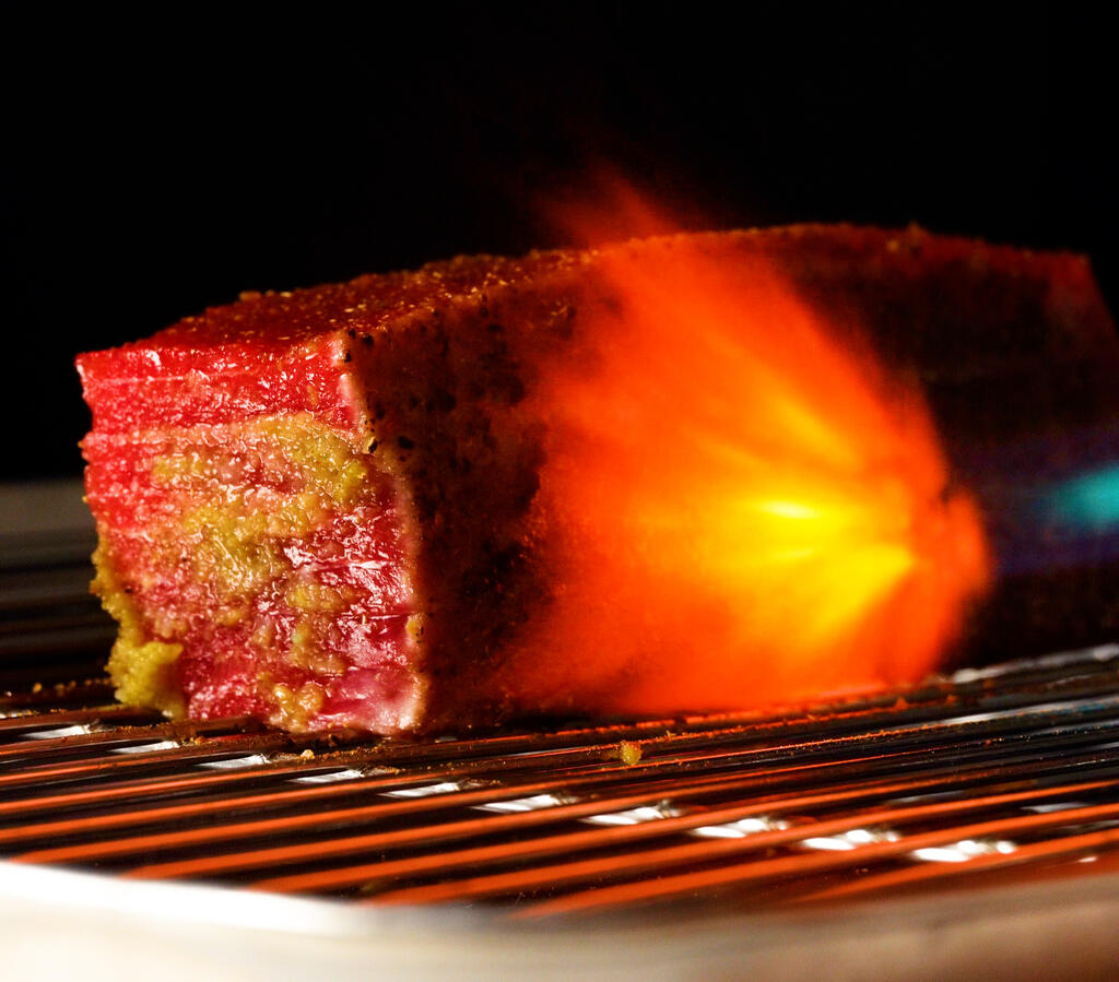 Bluefin tuna akami rubbed with yuzu kosho, flamed. One of the many processes that sets chef adam hollingsworth aside from other private chefs. World class ingredients, treated with care. Bluefin tuna akami rubbed with yuzu kosho, flamed. One of the many processes that sets chef adam hollingsworth aside from other private chefs. World class ingredients, treated with care.